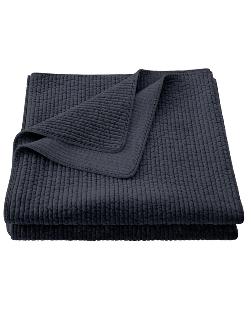 HiEnd Accents Navy Stonewashed Cotton & Velvet 3-Piece King Quilt Set