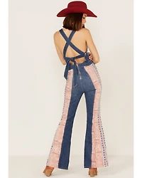 Free People Women's Medium Wash Patchwork Dallas Denim Jumpsuit