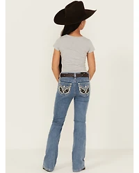 Miss Me Girls' Light Wash Winged Pocket Bootcut Stretch Denim Jeans