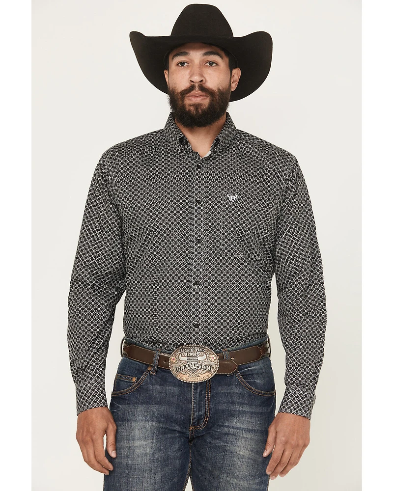 Cowboy Hardware Men's Geo Floral Print Long Sleeve Button-Down Western Shirt