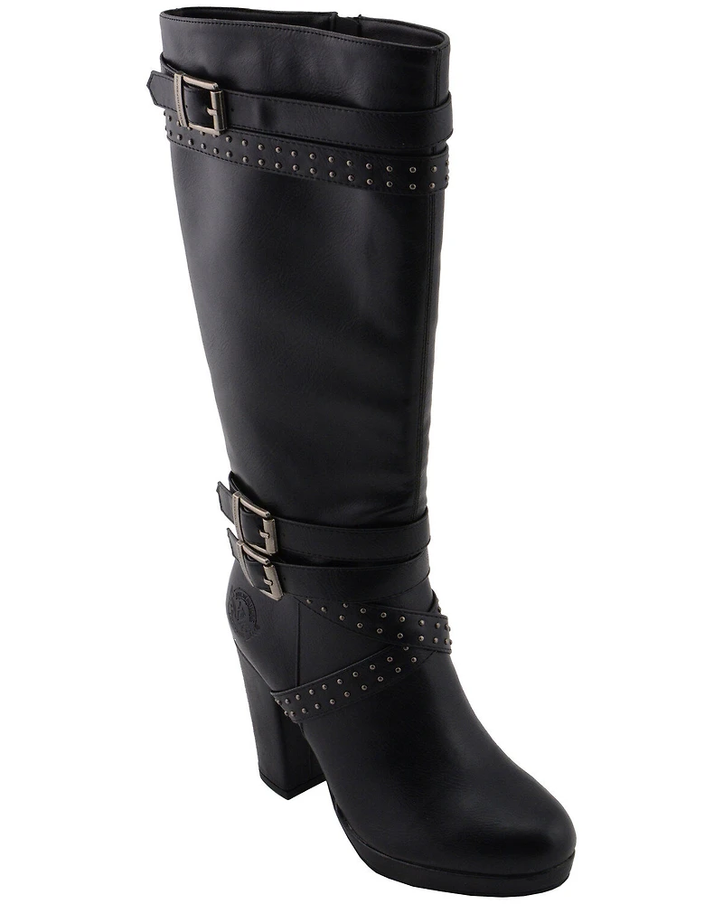 Milwaukee Leather Women's Platform Heel Studded Strap Boot - Round Toe