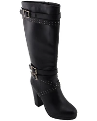 Milwaukee Leather Women's Platform Heel Studded Strap Boot - Round Toe