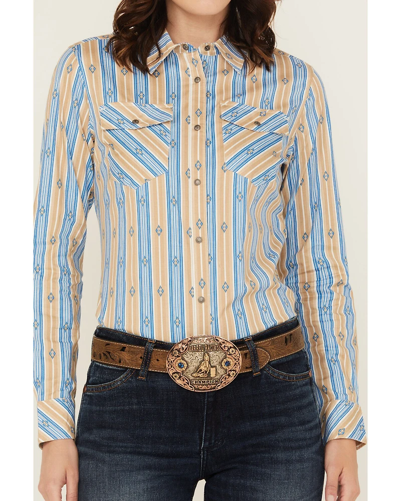 Shyanne Women's Serape Striped Long Sleeve Snap Stretch Western Shirt