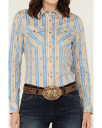 Shyanne Women's Serape Striped Long Sleeve Snap Stretch Western Shirt