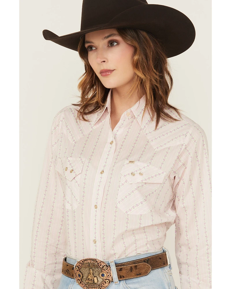 Cowboygirl by Jenna Paulette Women's Wallpaper Print Long Sleeve Pearl Snap Western Shirt