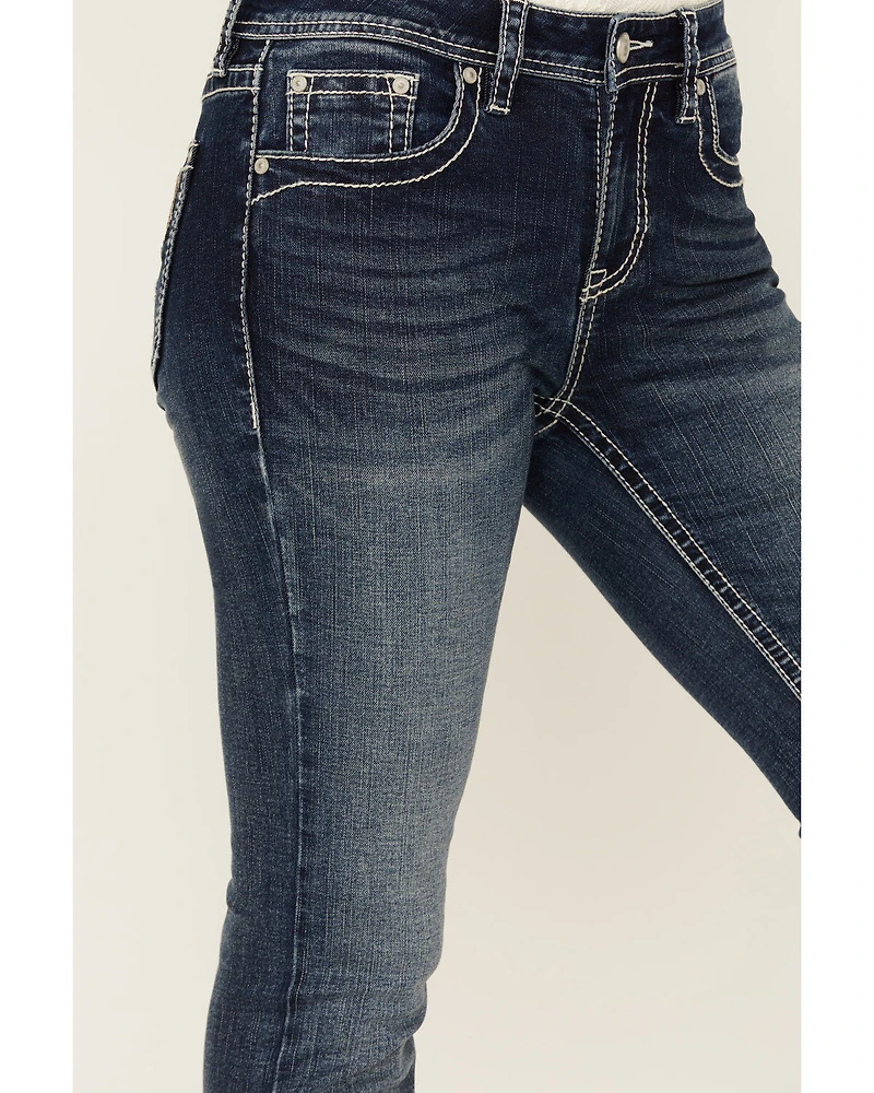 Shyanne Women's Dreamcatcher Dark Wash Mid Rise Bootcut Stretch Denim Jeans