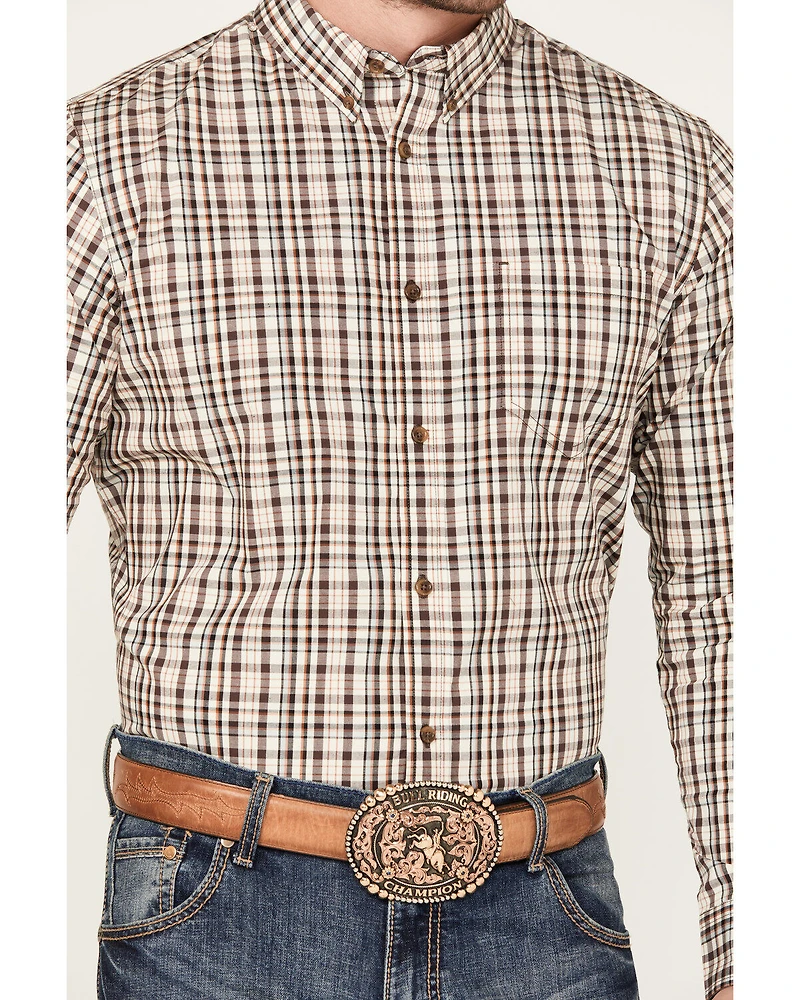 Cody James Men's Rough Dirt Plaid Print Long Sleeve Button-Down Stretch Western Shirt