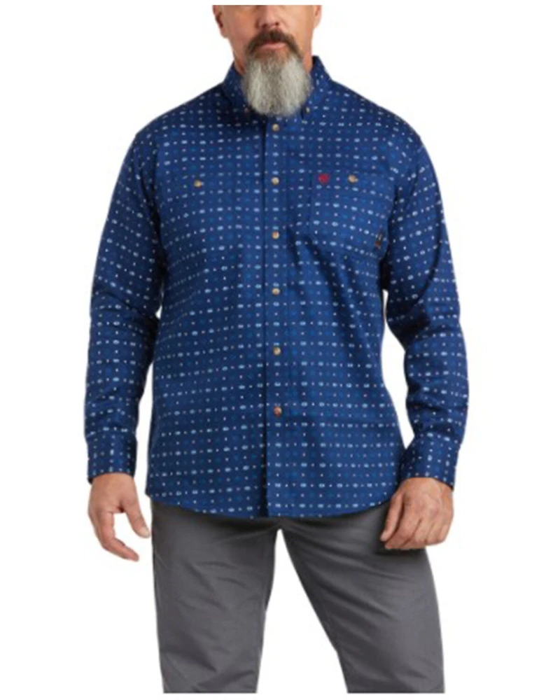 Ariat Men's FR Twilight Geo Print Long Sleeve Button Down Work Shirt