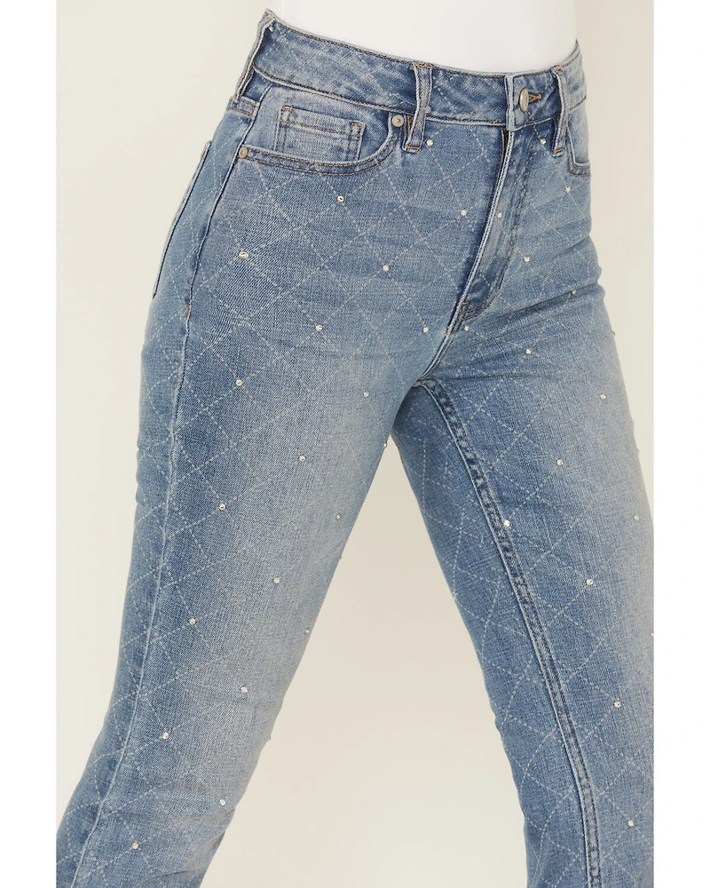 Shyanne Women's Luna Embellished High Rise Flare Stretch Denim Jeans