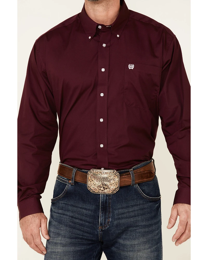 C‌inch Men's Solid Burgundy Button Long Sleeve Western Shirt