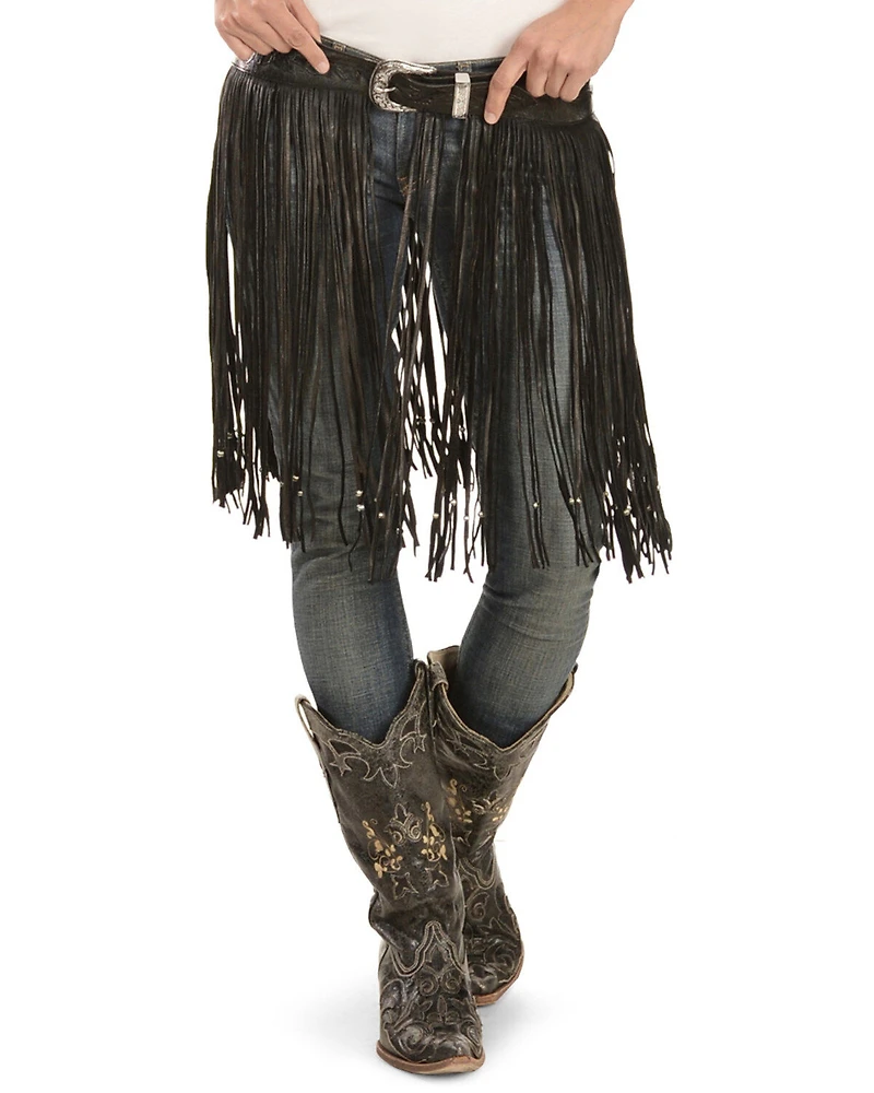 Kobler Leather Women's Hand-Tooled Fringe Belt