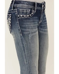 Grace LA Girls' Medium Wash Butterfly Pocket Bootcut Stretch Denim Jeans