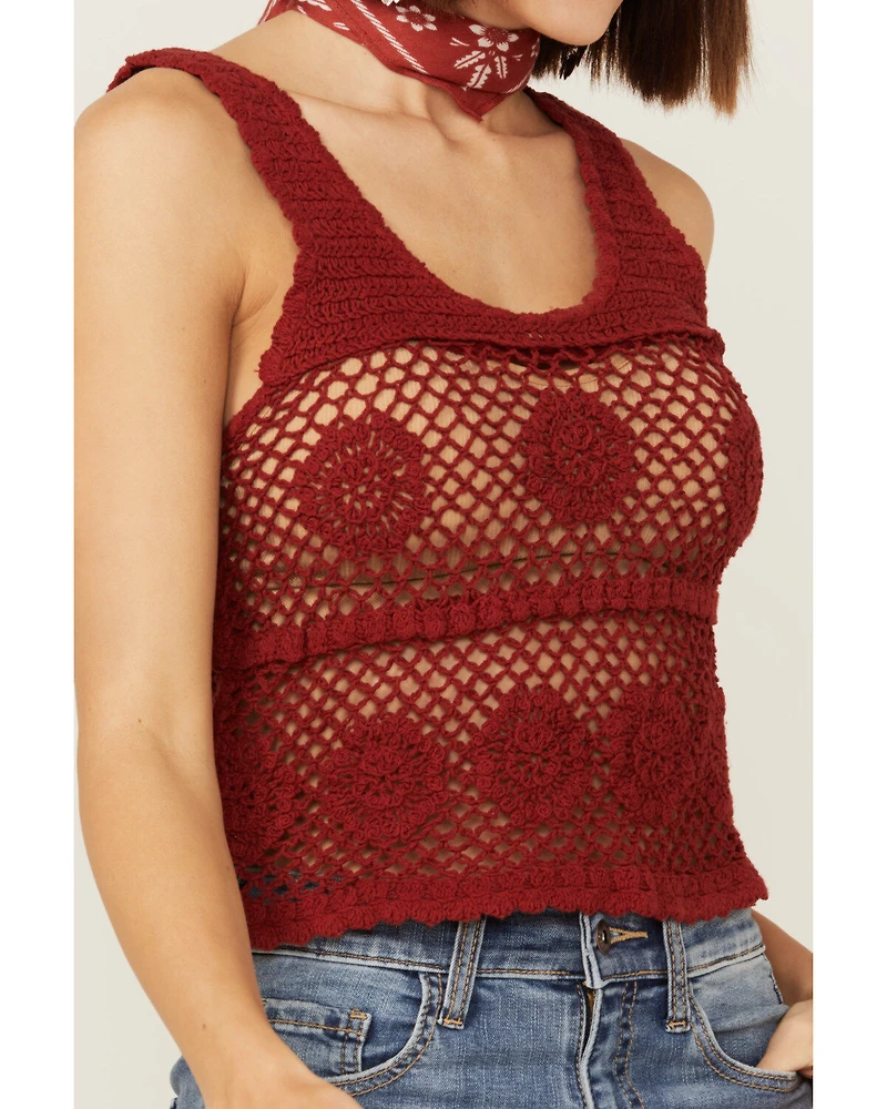 Saints & Hearts Women's Rust Crochet Knit Tank