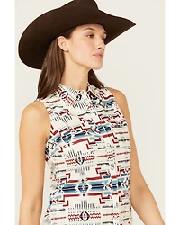 Shyanne Women's Gillette Southwestern Print Sleeveless Snap Stretch Riding Shirt