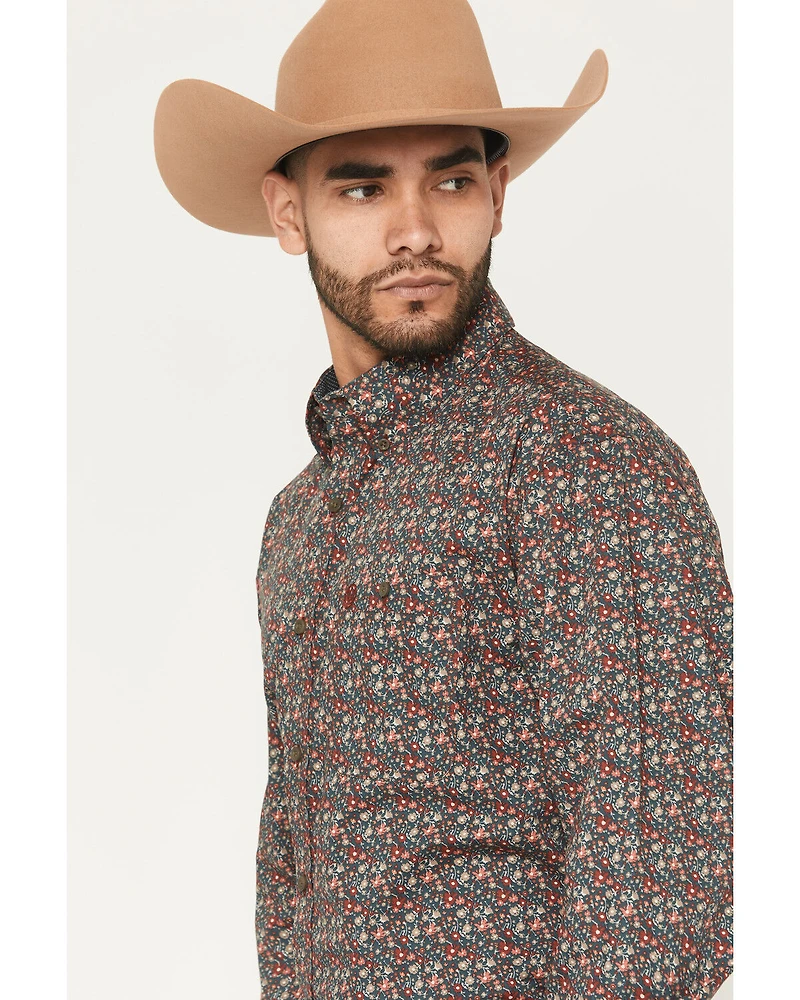 George Strait by Wrangler Men's Floral Print Long Sleeve Button-Down Stretch Western Shirt