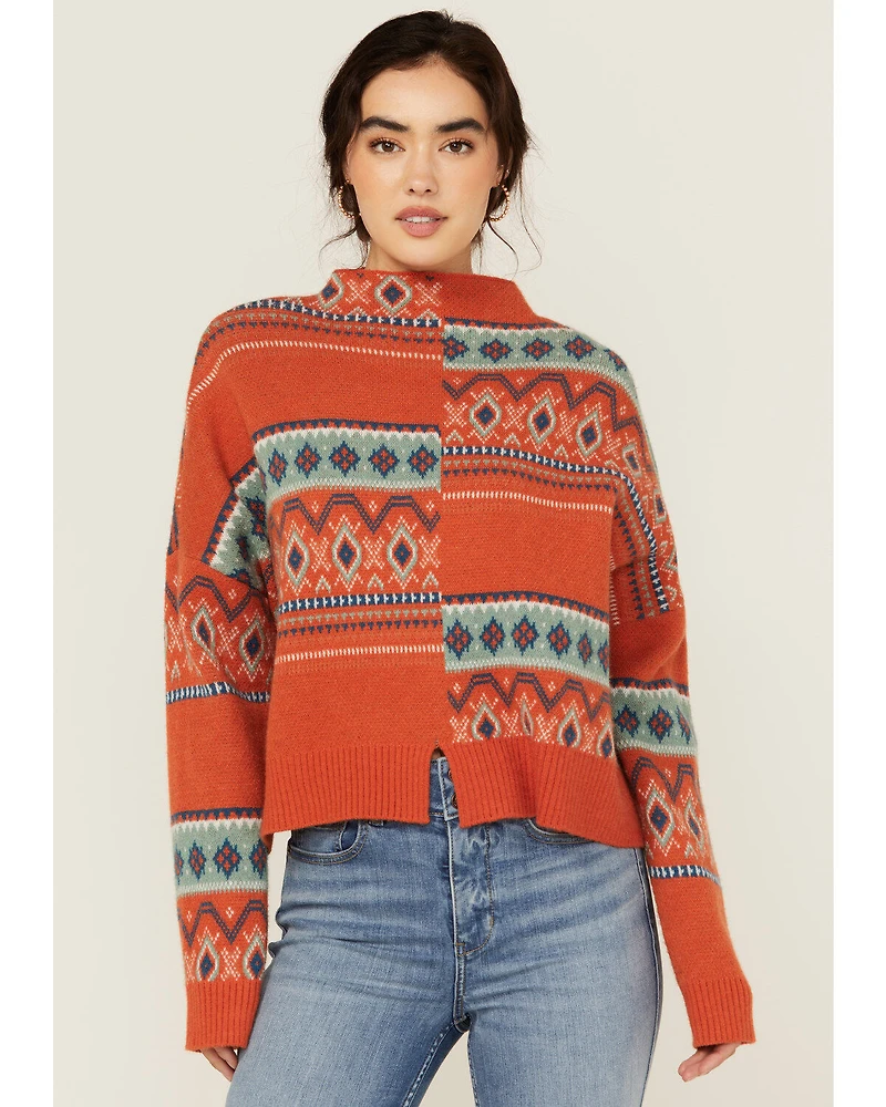 Rock & Roll Denim Women's Southwestern Patched Pullover Sweater