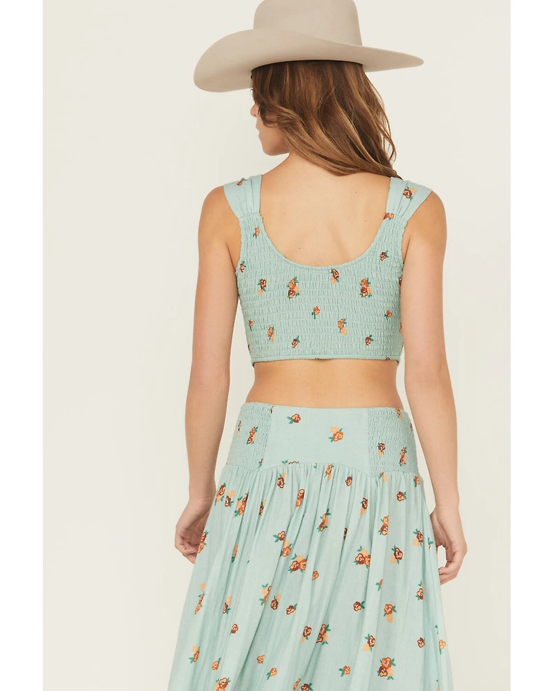 Rock & Roll Denim Women's Floral Print Button-Down Coreset Tank Top
