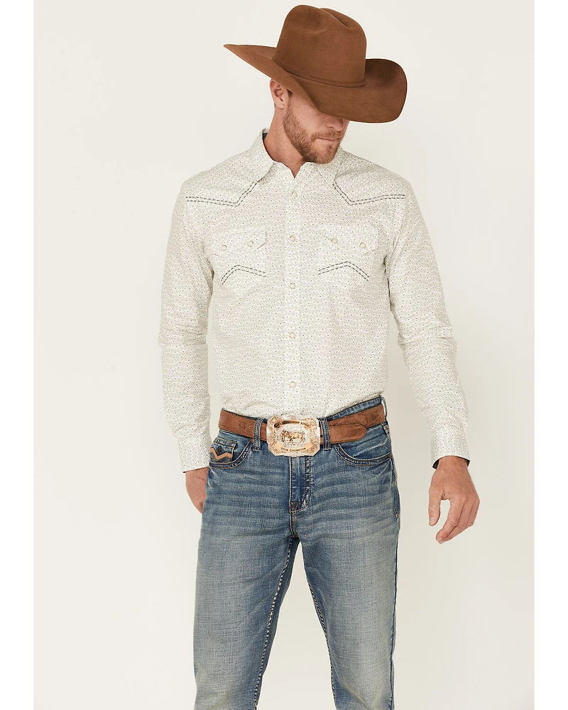 Cody James Men's Crackle Southwestern Geo Print Long Sleeve Snap Western Shirt