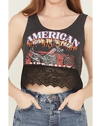 Blended Women's Moto Lace Sleeveless Cropped Tank Top