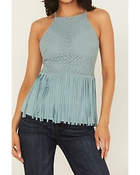 Shyanne Women's Stretch Lace Halter Fringe Tank