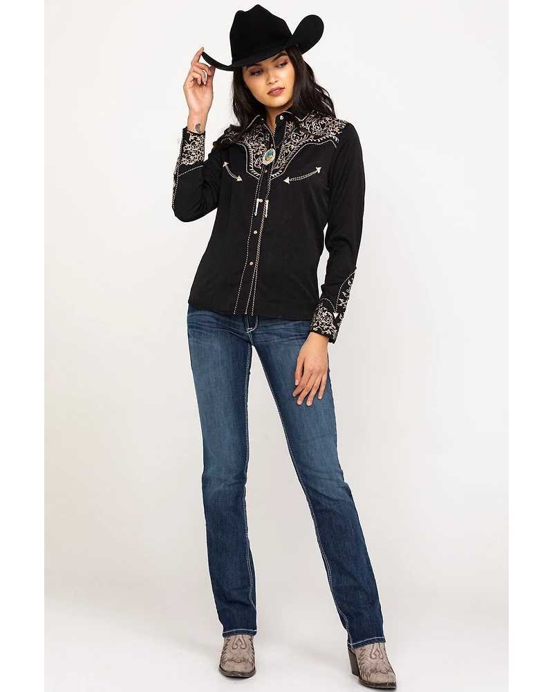 Scully Women's Scroll Embroidered Long Sleeve Pearl Snap Western Shirt