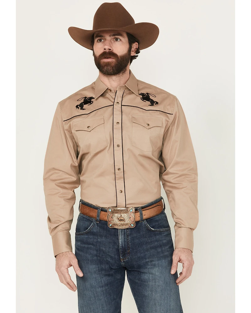Rodeo Clothing Men's Solid Embroidered Long Sleeve Snap Western Shirt