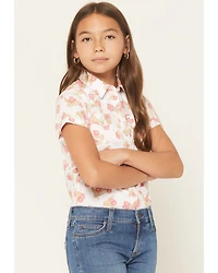 Wrangler Girls' Floral Print Short Sleeve Snap Western Shirt