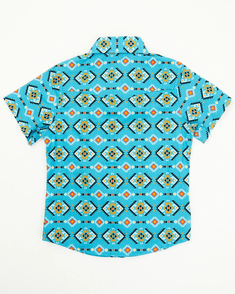 Rodeo Clothing Little Boys' Southwestern Print Short Sleeve Snap Western Shirt