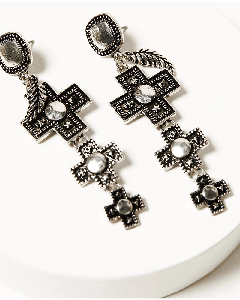 Shyanne Women's Southwestern Antique Stacked Cross Earrings