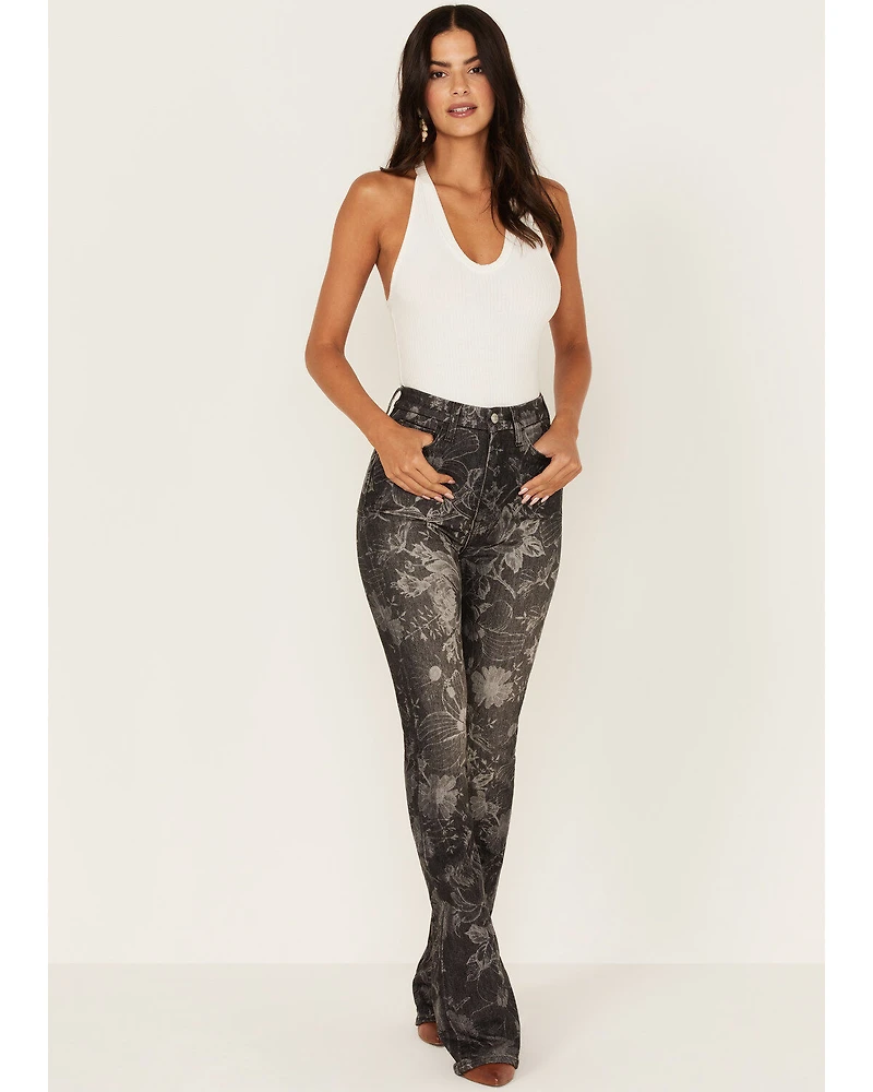 7 For All Mankind Women's Floral Print High Rise Slim Stretch Bootcut Jeans
