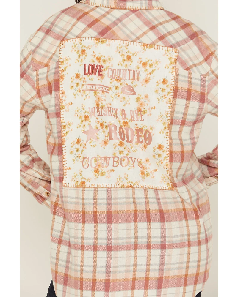 Evergreen Women's Plaid Print Long Sleeve Button-Down Flannel Shirt