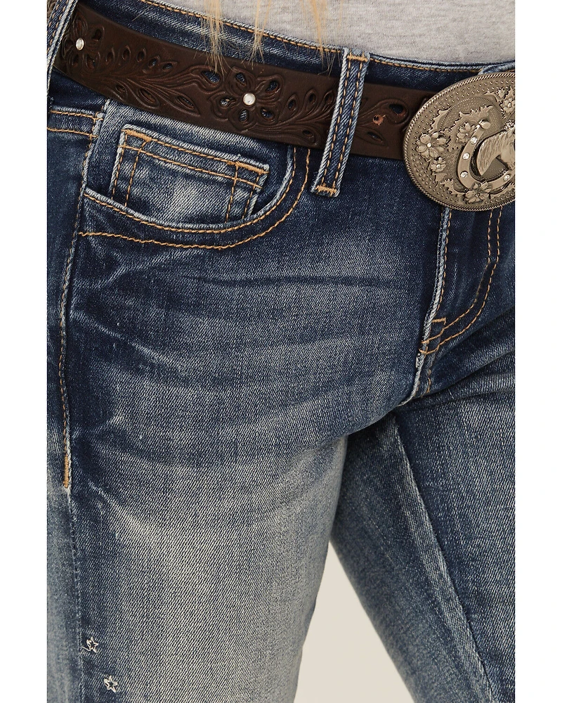 Grace LA Girls' Light Wash Floral Embroidered Flare Stretch Denim Jeans