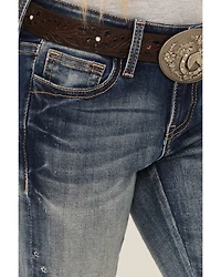 Grace LA Girls' Light Wash Floral Embroidered Flare Stretch Denim Jeans