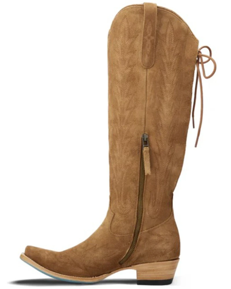 Lane Women's Lexington Knee High Corset Suede Western Boots - Snip Toe