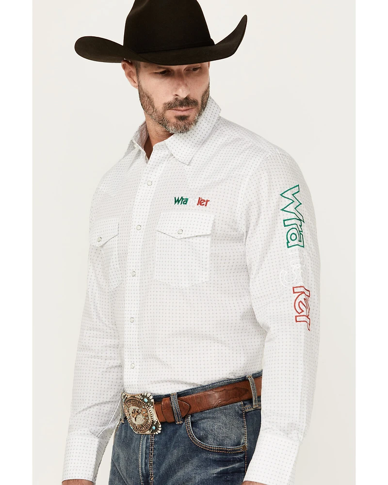Wrangler Men's Mexico Logo Geo Print Long Sleeve Snap Western Shirt