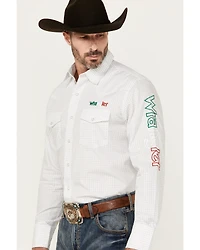 Wrangler Men's Mexico Logo Geo Print Long Sleeve Snap Western Shirt