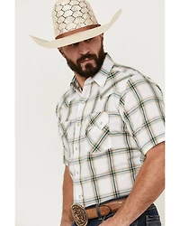 Ely Walker Men's Plaid Print Short Sleeve Pearl Snap Western Shirt