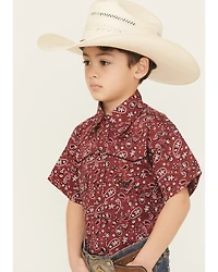 Cowboy Hardware Boys' Paisley Print Short Sleeve Snap Stretch Western Shirt