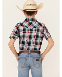 Cody James Boys' Steerhead Plaid Print Short Sleeve Snap Western Shirt