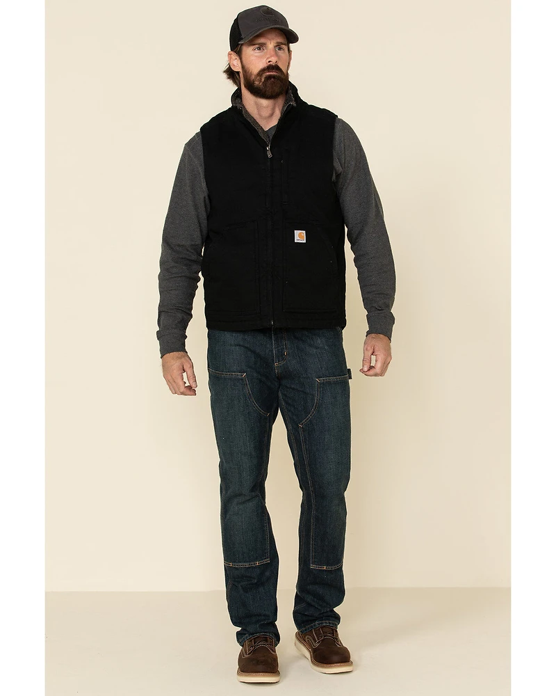 Carhartt Men's Black Washed Duck Sherpa Lined Mock Neck Work Vest - Big