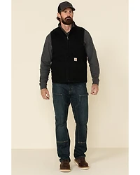 Carhartt Men's Black Washed Duck Sherpa Lined Mock Neck Work Vest - Big