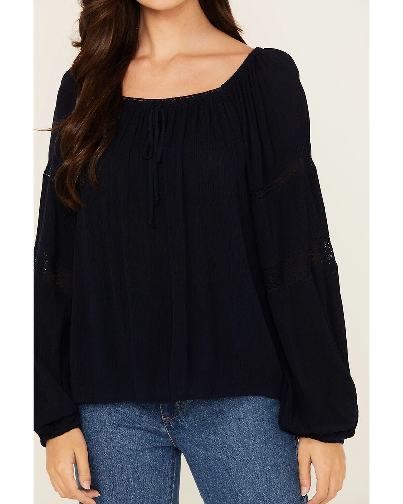 Jolt Women's Lace Trim Long Sleeve Peasant Top