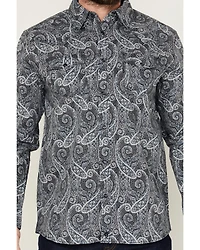 Moonshine Spirit Men's Crossing Paisley Print Long Sleeve Pearl Snap Western Shirt