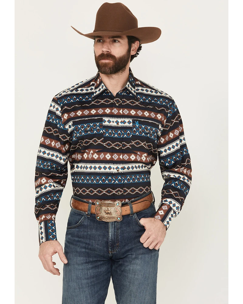 Rodeo Clothing Men's Southwestern Striped Long Sleeve Snap Western Shirt