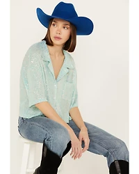 POL Women's Sequin Button Up Top