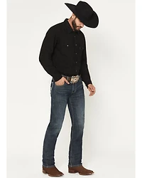 Rock & Roll Denim Men's Revolver Dark Wash Slim Straight Pleather Embroidered Stretch Jeans