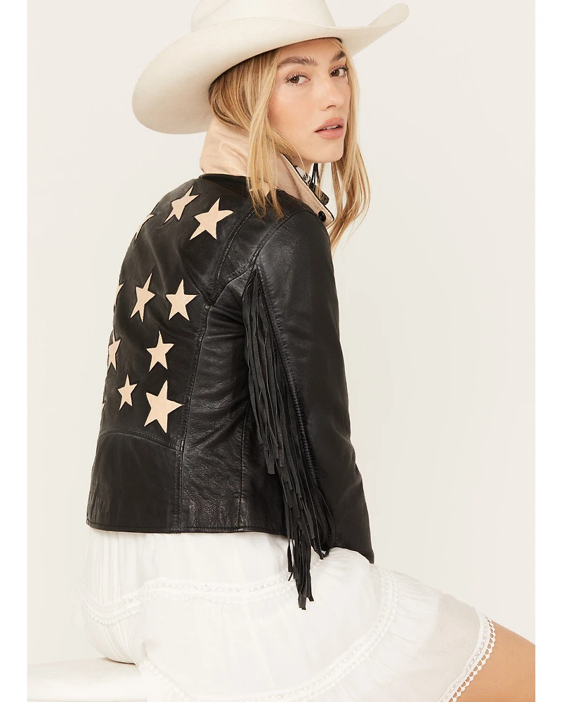 Mauritius Leather Women's Crissy Star and Fringe Detail Jacket