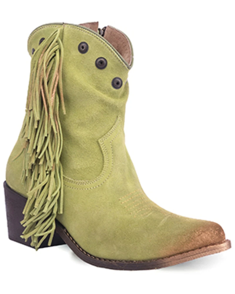 Circle G Women's Studded Suede Fringe Ankle Boots - Round Toe