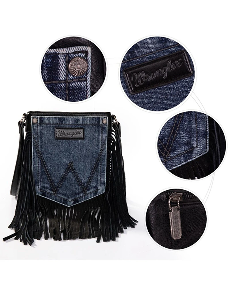 Wrangler Women's Wrangler Jean Denim Pocket Fringe Crossbody Bag