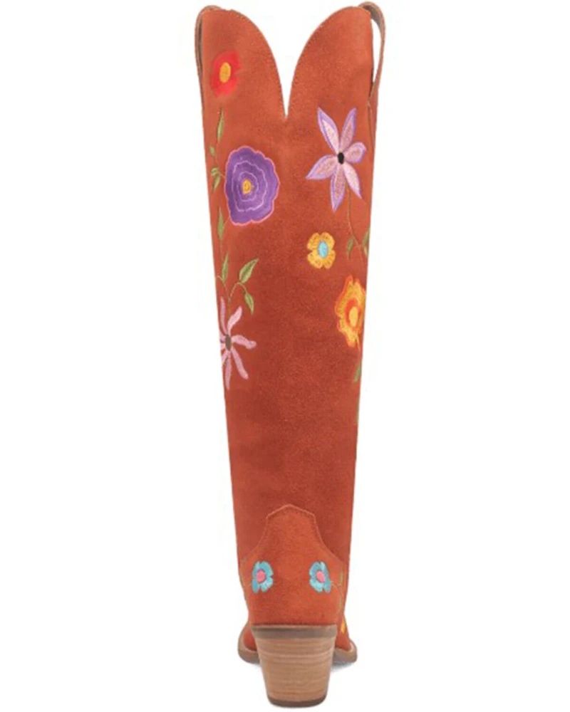 Dingo Women's Flower Power Suede Tall Western Boots - Snip Toe